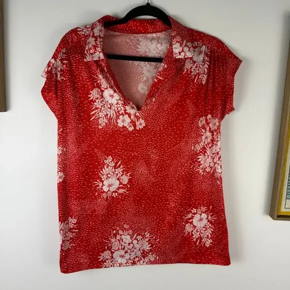 VINTAGE 70S RED TROPICAL SHORT SLEEVE SHIRT SIZE LARGE - Picture 3 of 4